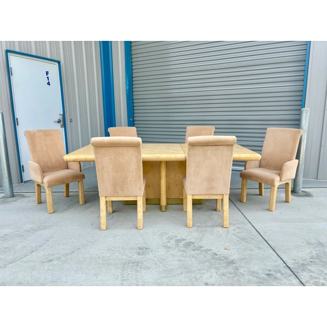 Mid-Century Modern 1970s Mid Century Faux Burl Wood Dining Room Set of 7 For Sale - Image 3 of 12