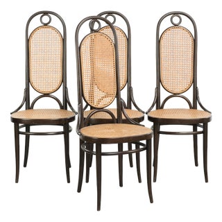 Vintage Long John Webbing Dining Chairs from Thonet, Set of 4 For Sale