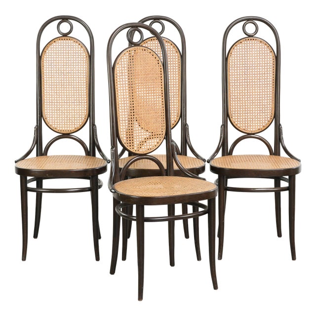 Vintage Long John Webbing Dining Chairs from Thonet, Set of 4 For Sale
