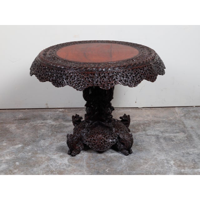 19th Century Burmese Hand-Carved Side Pedestal Table with Mythical Animals For Sale - Image 4 of 12