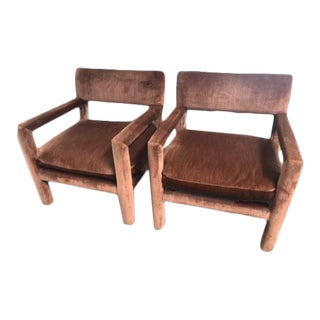 Mid 20th Century Milo Baughman Style Velvet Parsons Chairs - a Pair For Sale