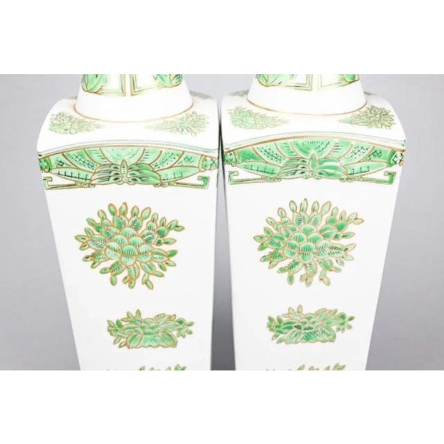 Metal Late 20th Century Japanese Imari Green Vases- a Pair For Sale - Image 7 of 9