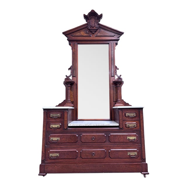 Antique 1800s Victorian Eastlake Walnut Dressing Stand Dresser Bedroom Vanity For Sale