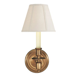 Visual Comfort Signature French Single Sconce in Hand-Rubbed Antique Brass with Linen Shade For Sale