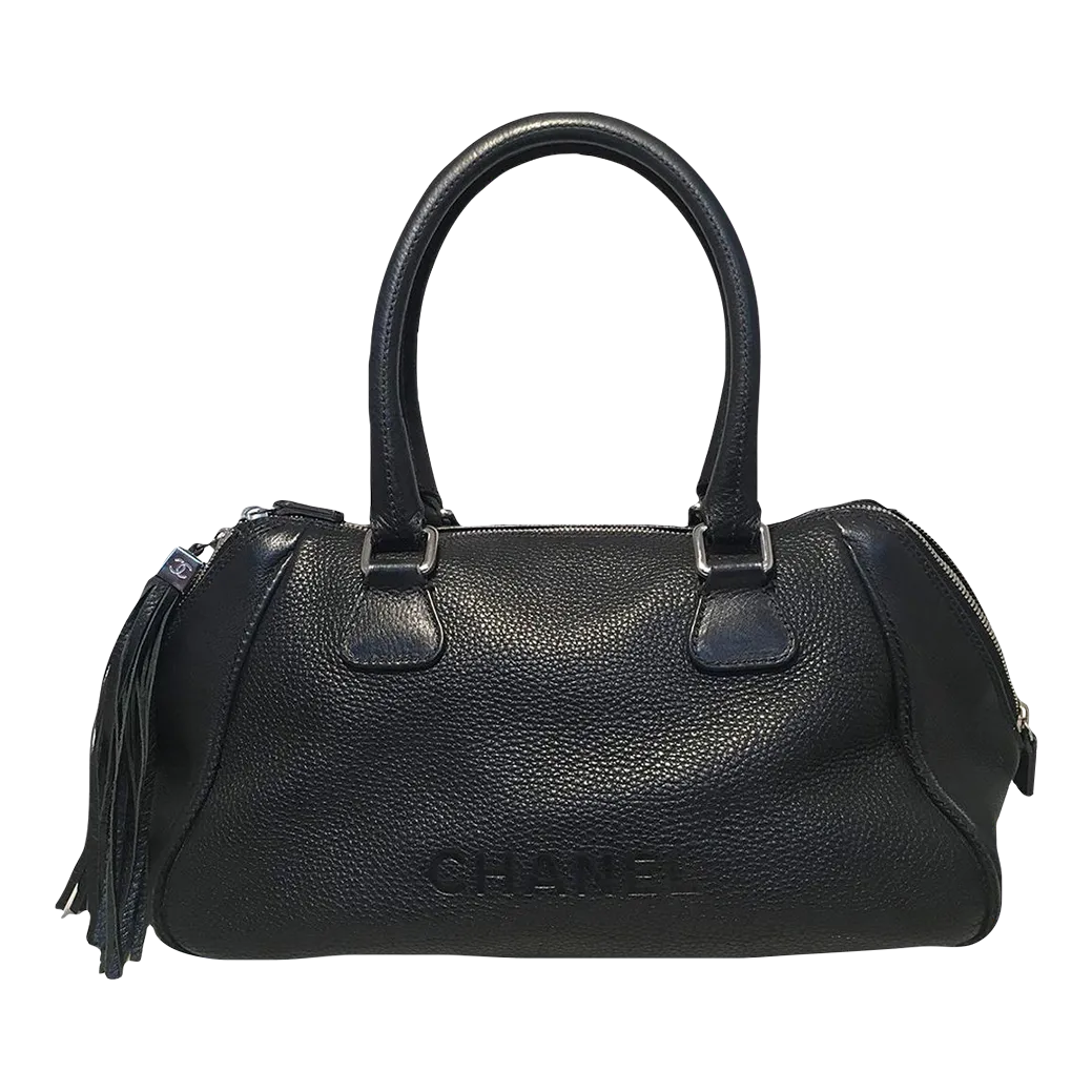 Chanel Lax Black Leather Tassel Bag | Chairish