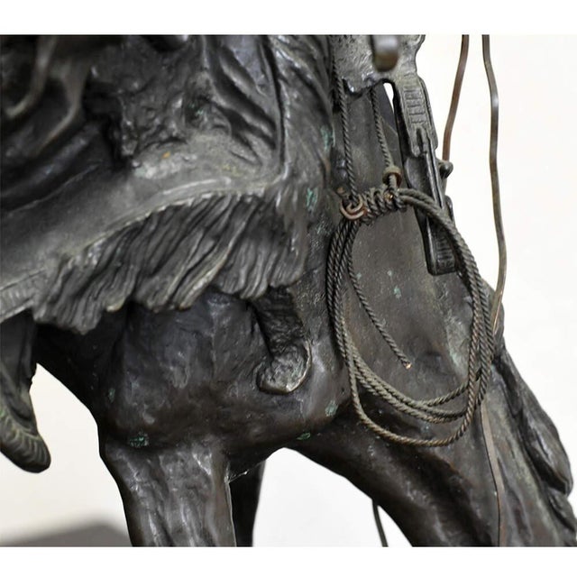 Bronze Buffalo Signal Sculpture After Frederic Remington on Marble Base For Sale - Image 10 of 13