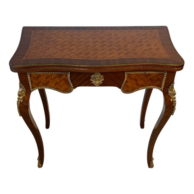 Parquetry Game Table with Green Felt Top, 1950s For Sale