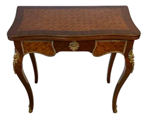 Parquetry Game Table with Green Felt Top, 1950s