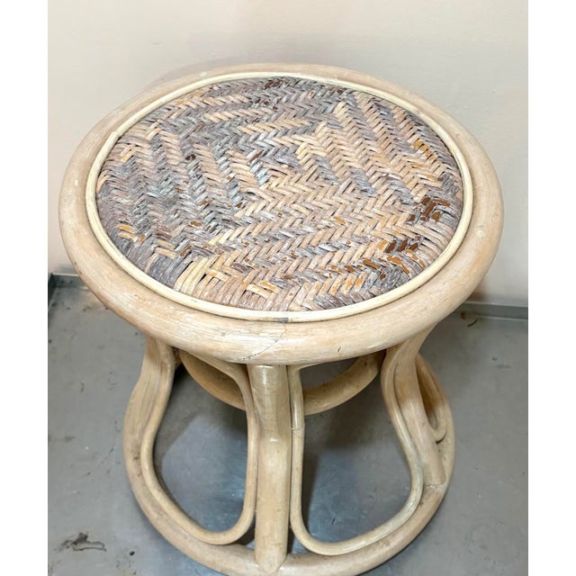 1970s Rattan Woven-Top Footstool For Sale - Image 4 of 4
