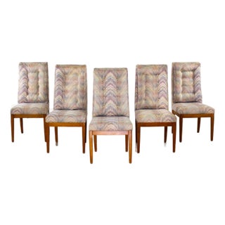 1970’s Modern Set of 5 Founders Furniture Patterns 23 Side or Dining Chairs W/Flame Stitch Fabric For Sale