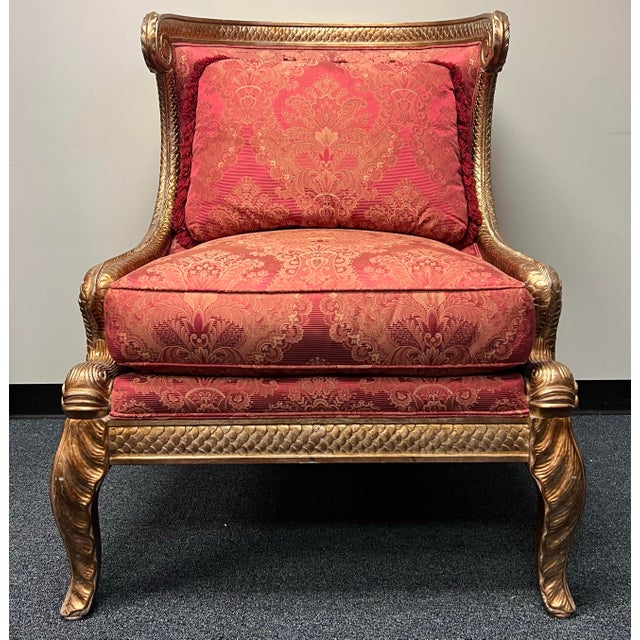 Traditional Erwin Lambeth French Empire Style Carved Giltwood Bergere Chair For Sale - Image 3 of 12
