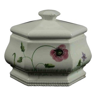 Mid-Century Handmade Floral Ceramic Soup Bowl, Italy For Sale
