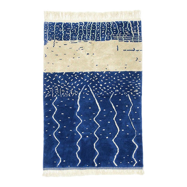 Abstract Hand-Knotted Moroccan Wool Rug | 9'3" X 5'11" | One of a Kind For Sale