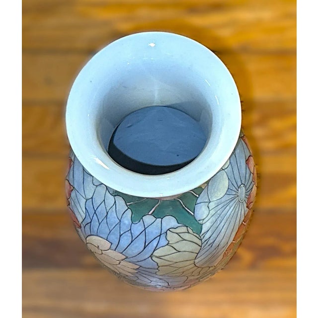 Chinoiserie 1970's Chinese Enameled Chinoiserie Water Lily Vase For Sale - Image 3 of 11