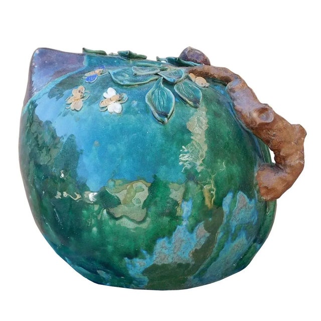 Chinese Oriental Ceramic Turquoise Green Peach Shape Display For Sale