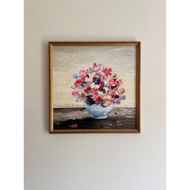 Contemporary American School, 20th Century, Still Life of a Bowl of Flowers, Oil on Canvas For Sale - Image 3 of 12