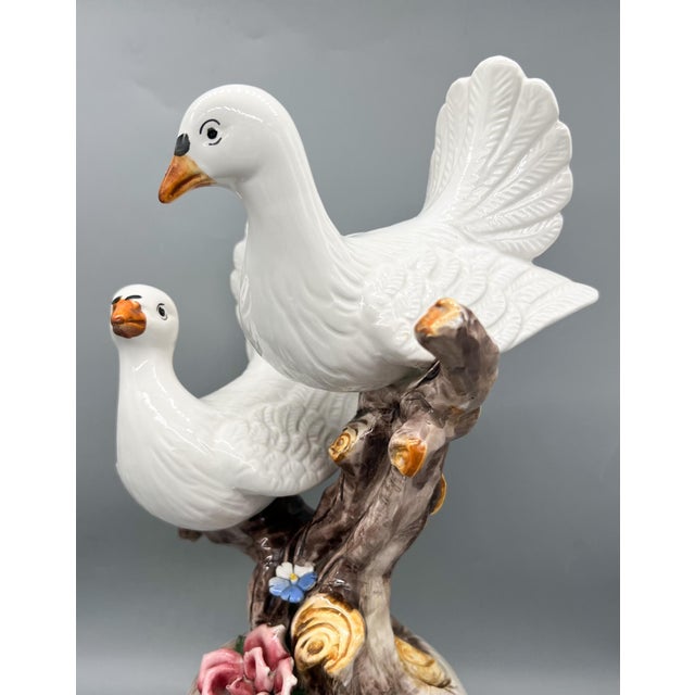 Ceramic Oversized Vintage Capodimonte Lovebirds Sculpture – Italian Ceramic Doves Figurine For Sale - Image 7 of 11