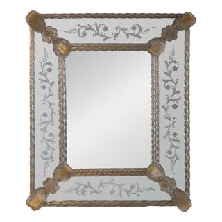 Vintage Venetian Clear and Gilt Glass Mirror, 1960s For Sale
