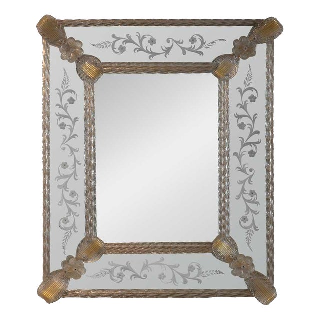 Vintage Venetian Clear and Gilt Glass Mirror, 1960s For Sale