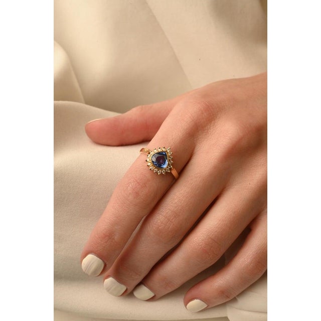 Genuine Blue Sapphire and Halo Diamond Engagement Ring Size 7 For Sale - Image 10 of 12