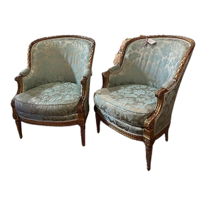 Circa 1880 Pair Louis XVI Style Giltwood Bergeres