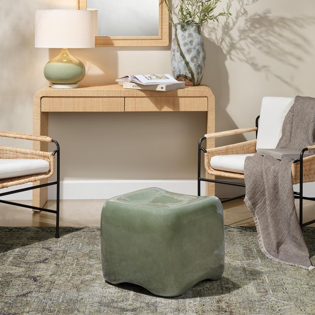 Cushion Concrete Stool, Olive Green These small stools are created by artisans with concrete that has been reinforced with...