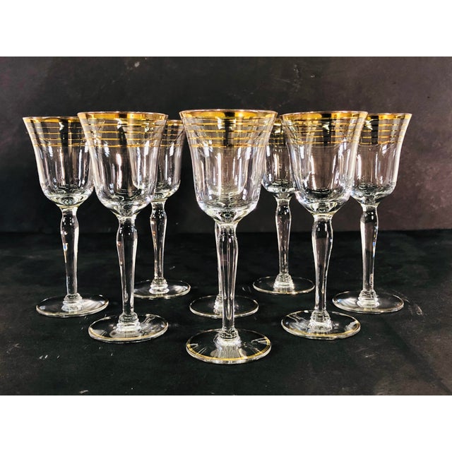 Gold Vintage Art Deco Gold Ring Small Glass Stems, Set of 8 For Sale - Image 8 of 9