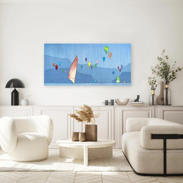 Textile Beyond the Cerulean Skies - Large Original Minimalist Colorful Artwork Original Artwork by Peter Kuttner For Sale - Image 7 of 9