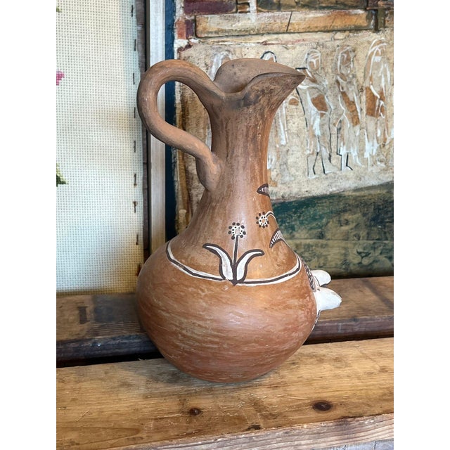 1970s Primitive Animal Face Jug Clay Pottery Folk Art Head Pitcher Sculpture For Sale - Image 4 of 8