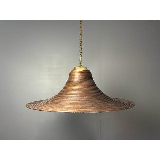 1970s Midcentury Italian Pencil Reed Rattan Bamboo and Brass Hanging Pendant Lamp, 1970s from Vivai Del Sud, 1960s For Sale - Image 5 of 13