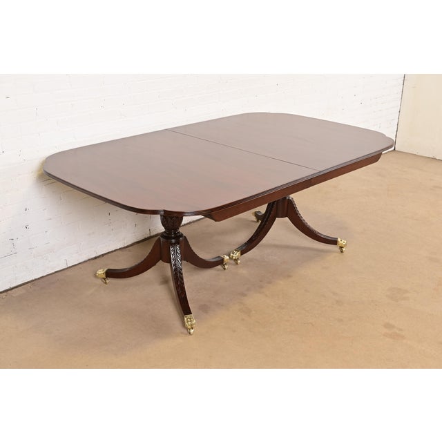 Karges Georgian Mahogany Double Pedestal Extension Dining Table, Newly Refinished For Sale - Image 9 of 16
