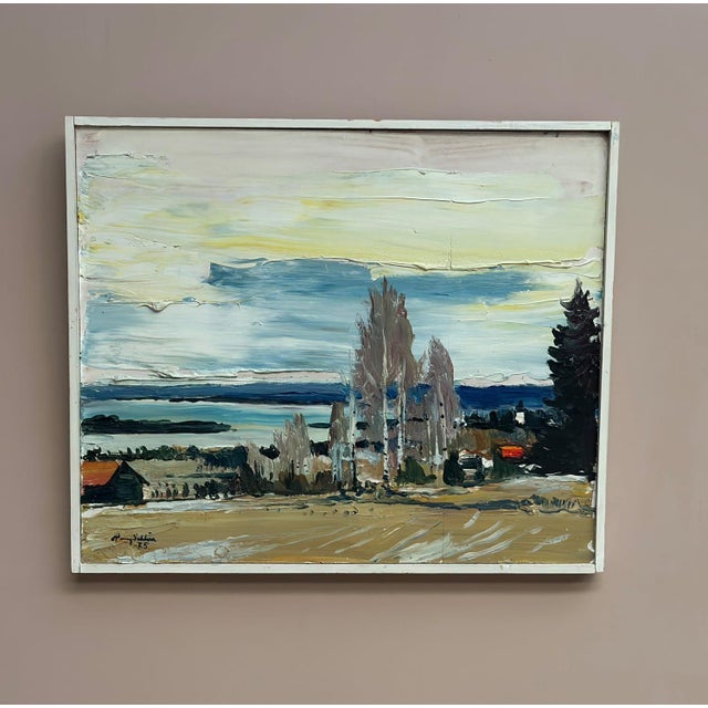 Harry Sahlin, Houses by the Shore, 1975, Oil on Panel, Framed For Sale - Image 9 of 18