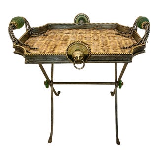 Vintage Wicker Tray Table on Stand Attributed to Maitland Smith For Sale