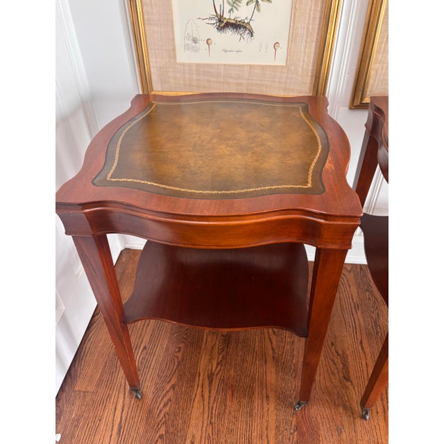 Coffee Early Twentieth Century Mahogany and Leather-Top Library Single Shelf Federal Style Side Tables, a Pair For Sale - Image 8 of 14