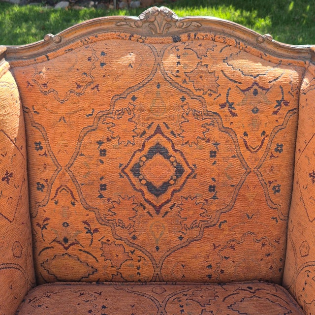 Mid-20th Century Vintage Carved Walnut Frame Wingback Style Bergere Arm ...