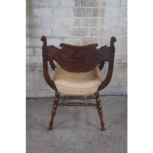 Brown Late 19th Century Antique Victorian Stomps Burkhardt Mahogany Curule Saddle Seat Armchair For Sale - Image 8 of 12