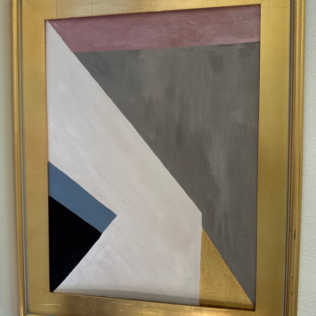 Original Geometric Abstract Acrylic Painting on Canvas Board framed in Plein Aire Gold Leaf Frame Created by myself, Dawn...