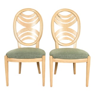 Henredon Modern Art Deco Carved Oak Side Chairs or Dining Chairs, Pair For Sale