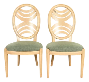 Henredon Modern Art Deco Carved Oak Side Chairs or Dining Chairs, Pair