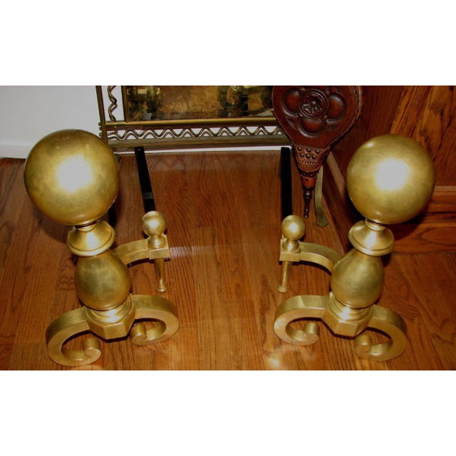 Ornamental & Decorative Materials Antique Brass Fire Place Andiron’s For Sale - Image 7 of 8