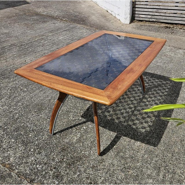 Wood Vintage Italian Glass-Wood and Metal Dining Table For Sale - Image 7 of 18