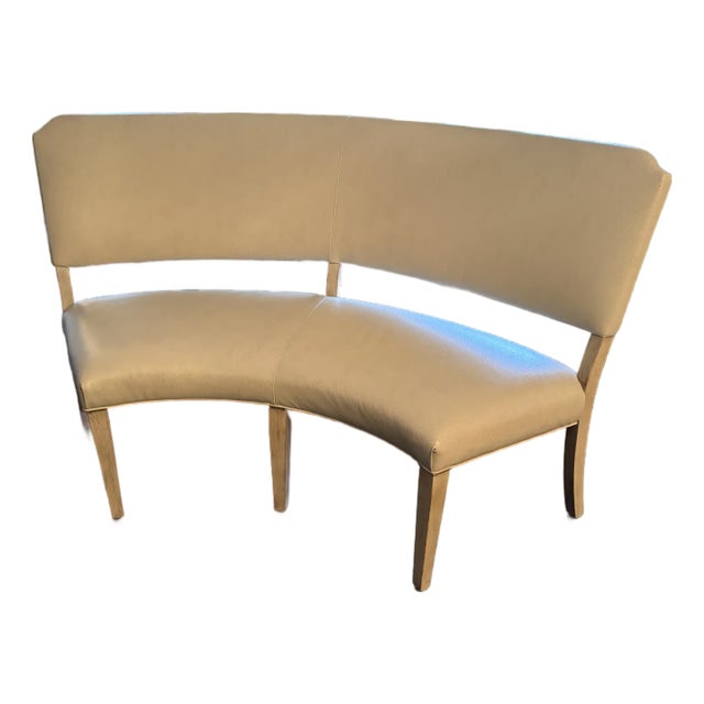 Curved Faux Leather Bench Attributed to Hickory Chair For Sale