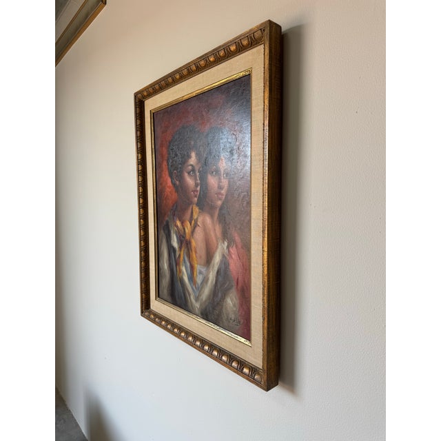 1960’s Vintage S. Hittle Girl and Boy Figurative Portrait Oil on Canvas Painting Framed For Sale - Image 4 of 12