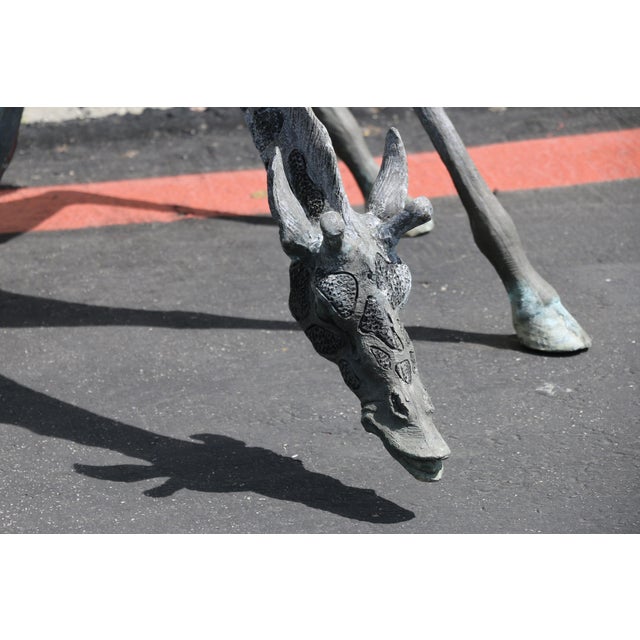 Arts & Crafts Vintage Pair of Large Bronze Giraffe Garden Sculptures – Outdoor Yard Art With Natural Patina For Sale - Image 3 of 18