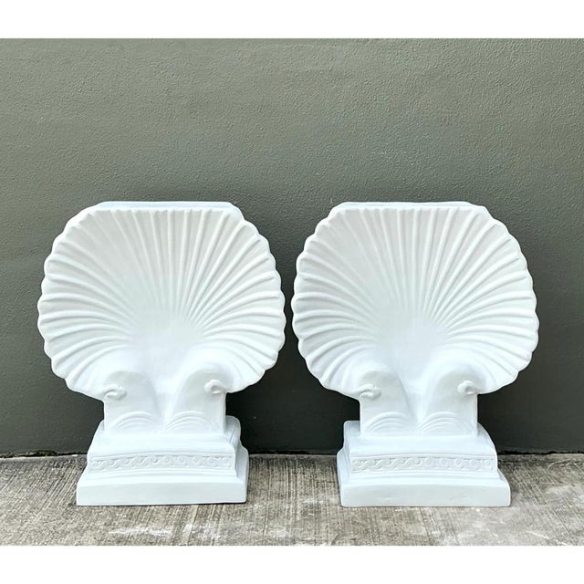 Vintage Cast Fiber Concrete Clam Shall Table Pedestals - Set of 2 For Sale - Image 11 of 12