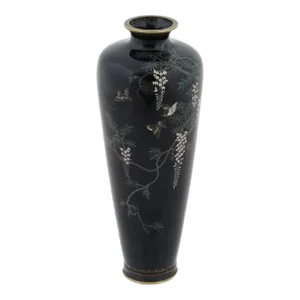 Antique Meiji Japanese Cloisonne Golden Age Wisteria and Birds Vase Attributed to Hayashi