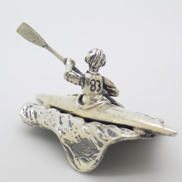 Vintage Italian Handmade Sterling Silver 925 Canoe Rower Figurine, 1970s For Sale - Image 3 of 14