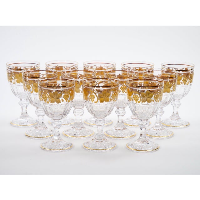 Val Saint Lambert Set of 12 Gilt Gold-Decorated Tableware Wine / Water Service For Sale - Image 12 of 12