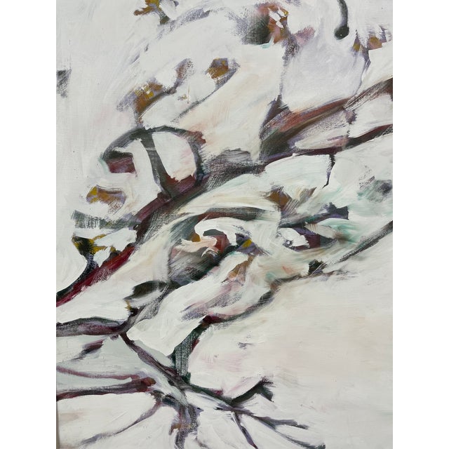 Large Contemporary Abstract Floral Painting on Canvas in Silver Frame, White Blossoms Still Life For Sale In Seattle - Image 6 of 9