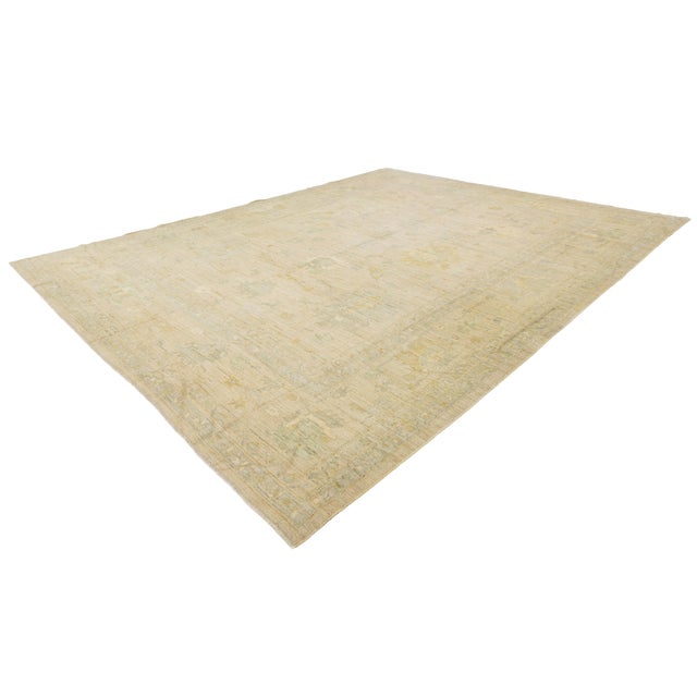 Contemporary Neutral Oushak Style Hand-Knotted Wool Rug in Beige, Sage & Gold For Sale - Image 12 of 12
